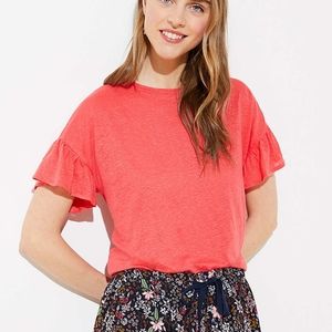 Nwt Loft Coral Ruffle Linen Tee